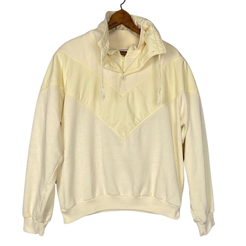 Vintage 90s Pastel Yellow, Cotton Blend, Quarter Zip Hoodie by Footlocker